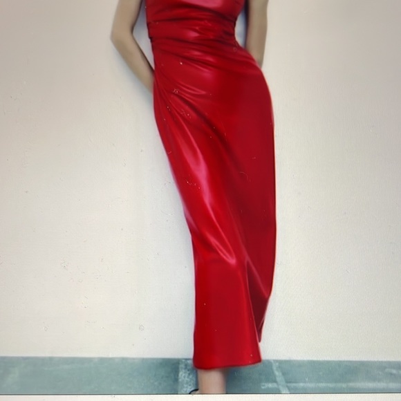 RED FAUX LEATHER DRESS - Picture 2 of 11